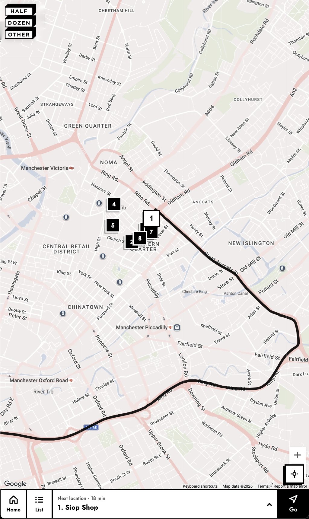 Half Dozen Other — main map with route